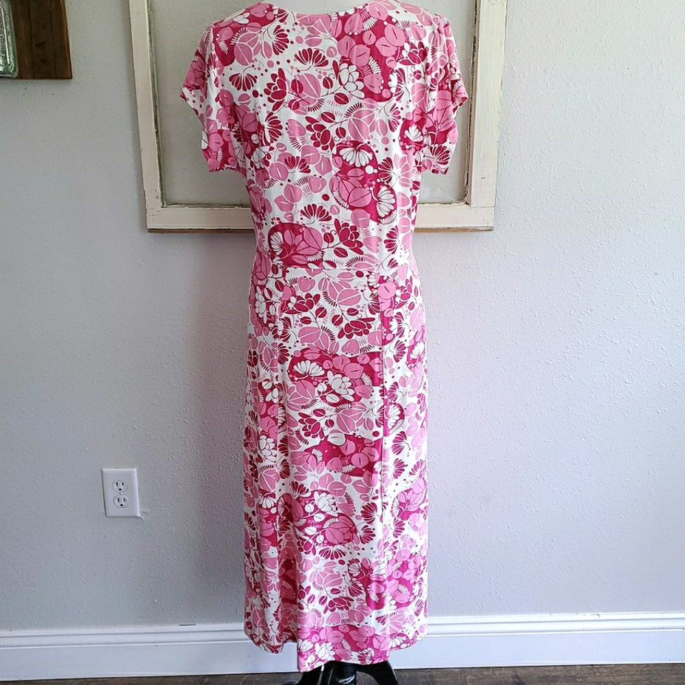 Garnet Hill V Neck Dress Size Large Short Sleeve - Picture 2 of 7